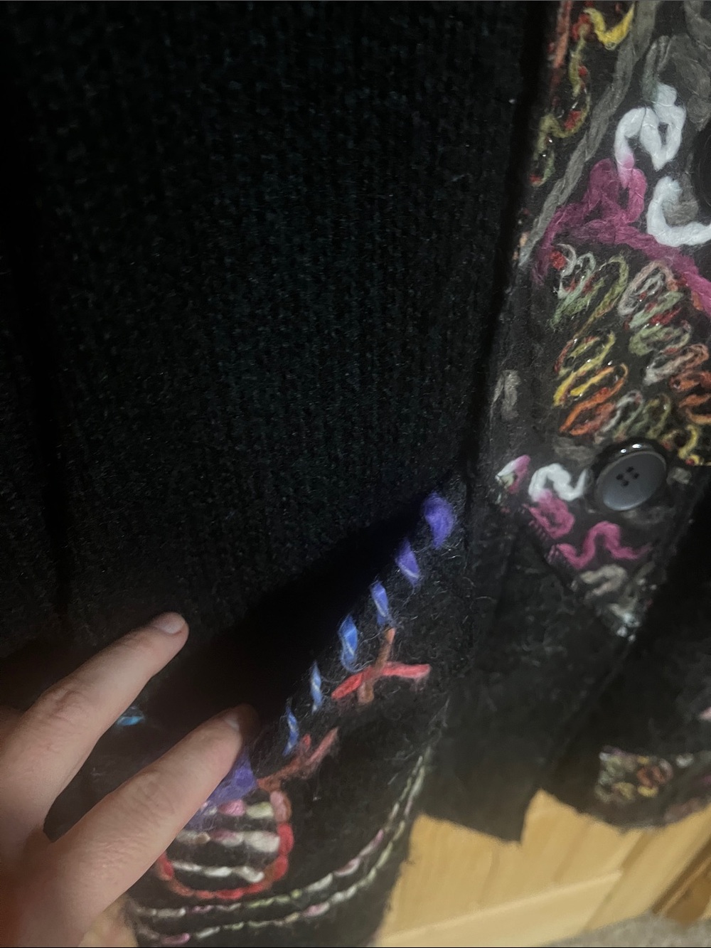 Sioni Black Wool Blend Cardigan Sweater with Multicolor Embroidery - Picture 5 of 8